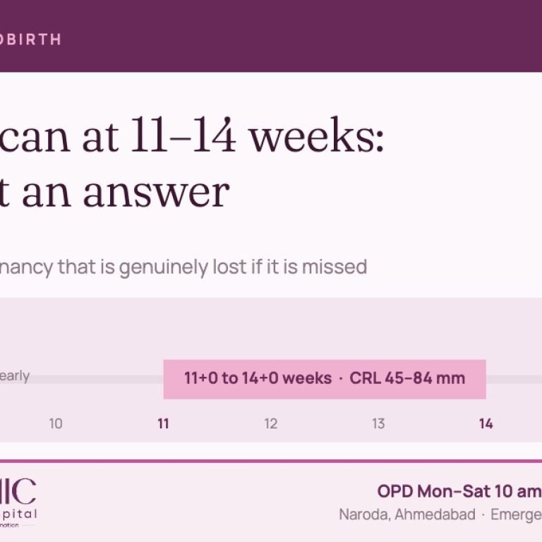 NT scan at 11 to 14 weeks — the window, crown-rump length 45 to 84 mm, Cosmic Women’s Hospital, Naroda, Ahmedabad